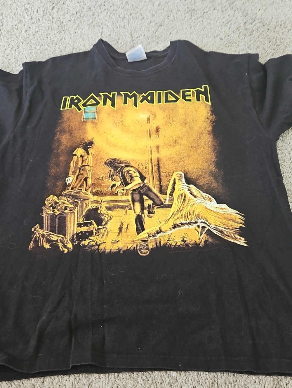 Hanes Black Iron Maiden Graphic Tee with Yellow Print